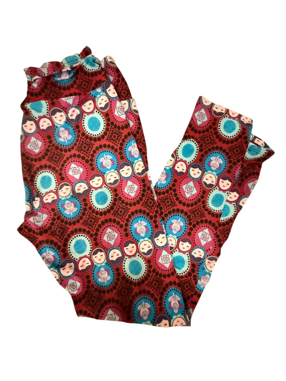 LuLaRoe Red Multi Matryoshka Doll Print Leggings